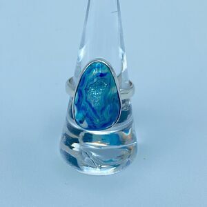 Marine Blue Aura Druzy Sterling Silver Ring Jewelry Size 9